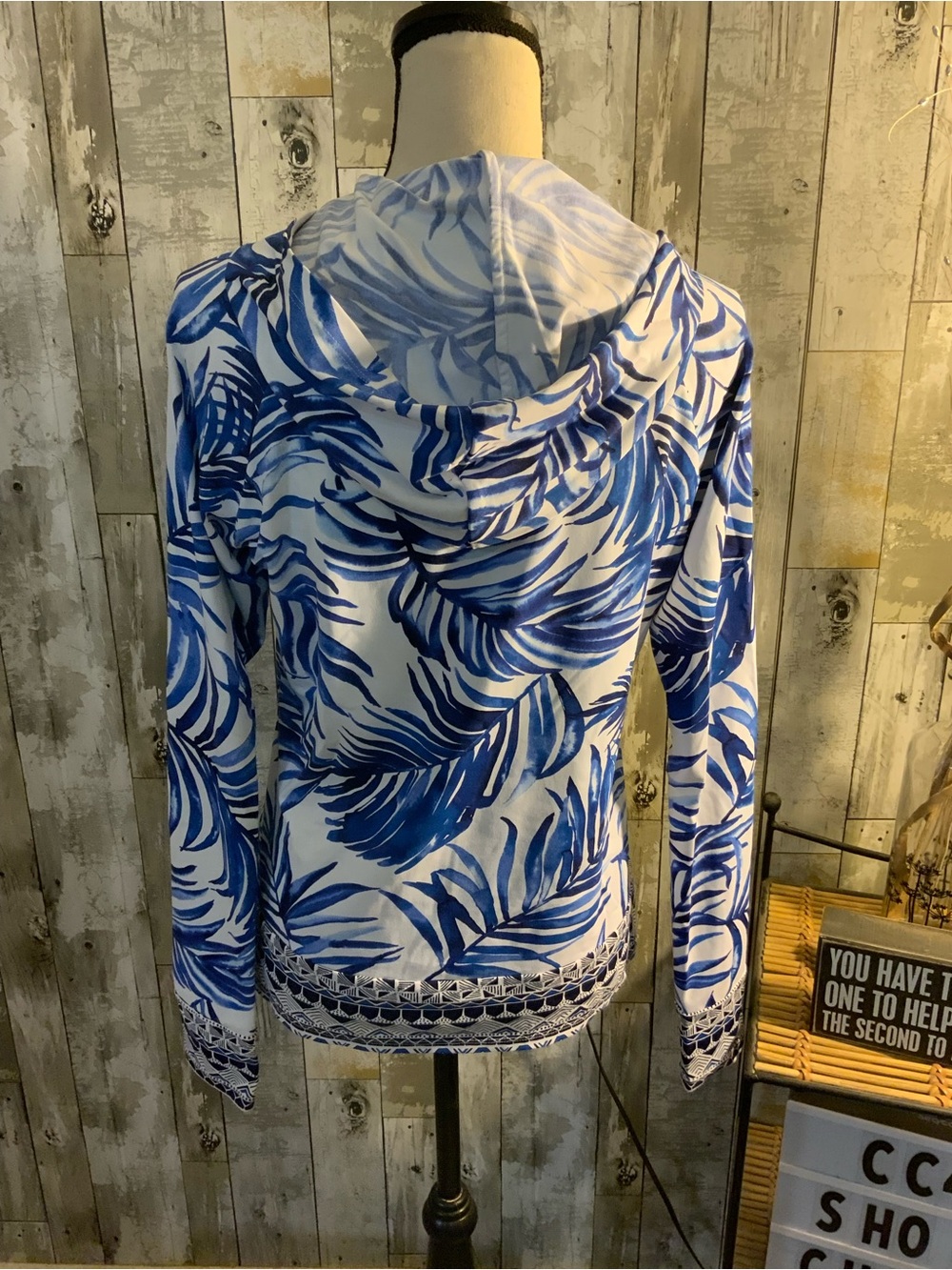 Tommy Bahama White Zip Hoodie with Blue Palm Print - Picture 4 of 5